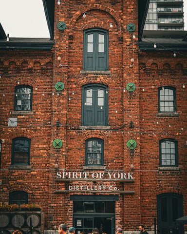 Spirit of York Distillery Co. brick building in the Distillery District